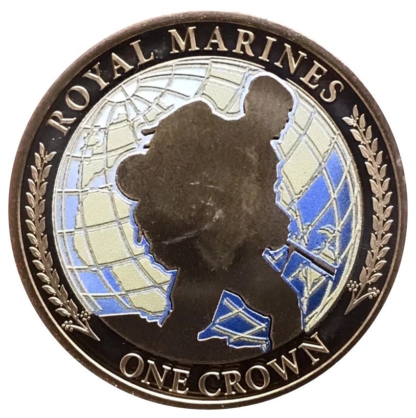 Tristan da Cunha 1 Crown - Elizabeth II Royal Marines - Soldier and Globe reverse