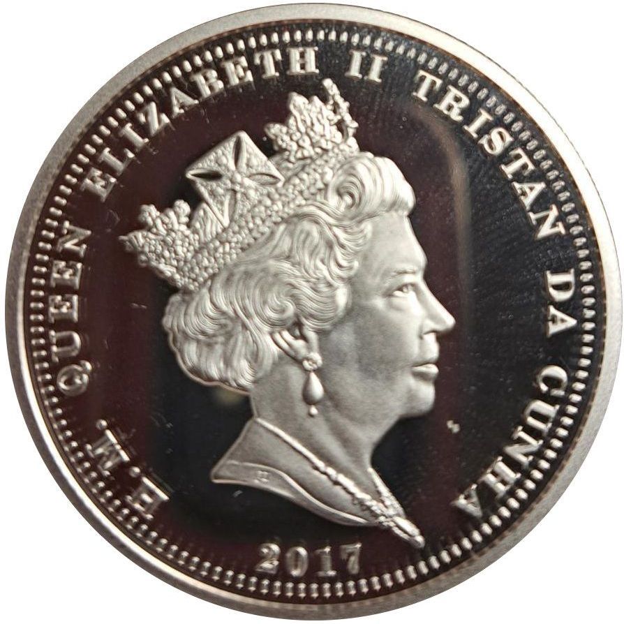 Tristan da Cunha 1 Crown - Elizabeth II 100th Anniversary U.S. In WWI; Battle of Amiens obverse
