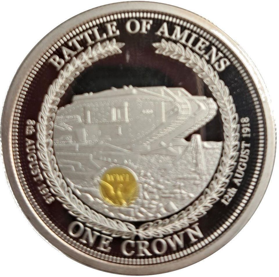 Tristan da Cunha 1 Crown - Elizabeth II 100th Anniversary U.S. In WWI; Battle of Amiens