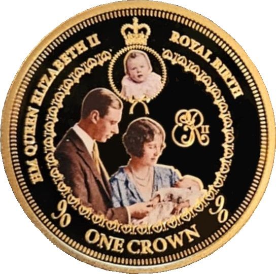 Tristan da Cunha 1 Crown - Elizabeth II 90th Birthday, Royal Birth - Gold Plated