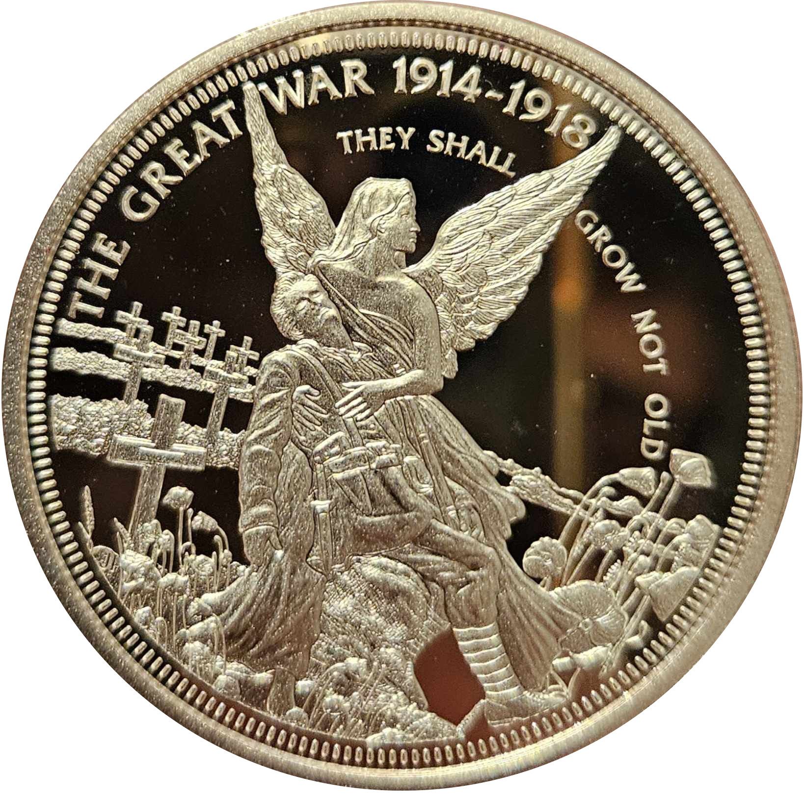 Tristan da Cunha 1 Crown - Elizabeth II WWI Centenary, They shall grow not old reverse