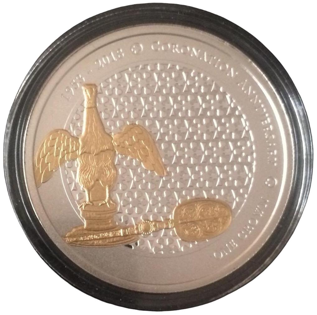 Tristan da Cunha 1 Crown - Elizabeth II 65th Coronation Anniversary, Ampulla and Spoon