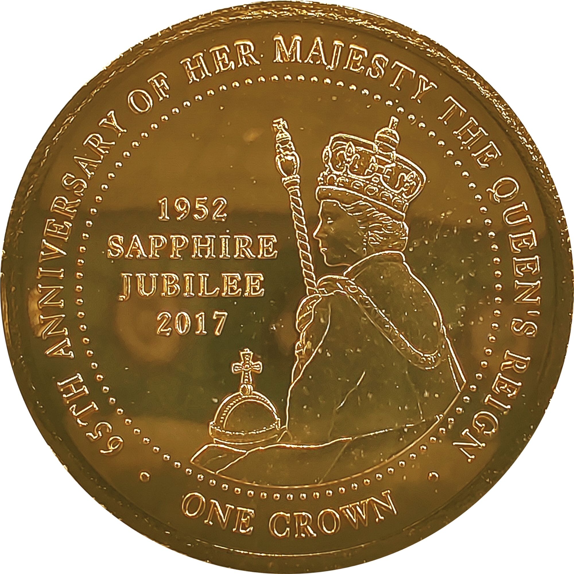 Tristan da Cunha 1 Crown - Elizabeth II Sapphire Jubilee; Gold reverse