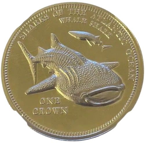 Tristan da Cunha 1 Crown - Elizabeth II Sharks Of The Atlantic Ocean, Whale Shark - Silver reverse