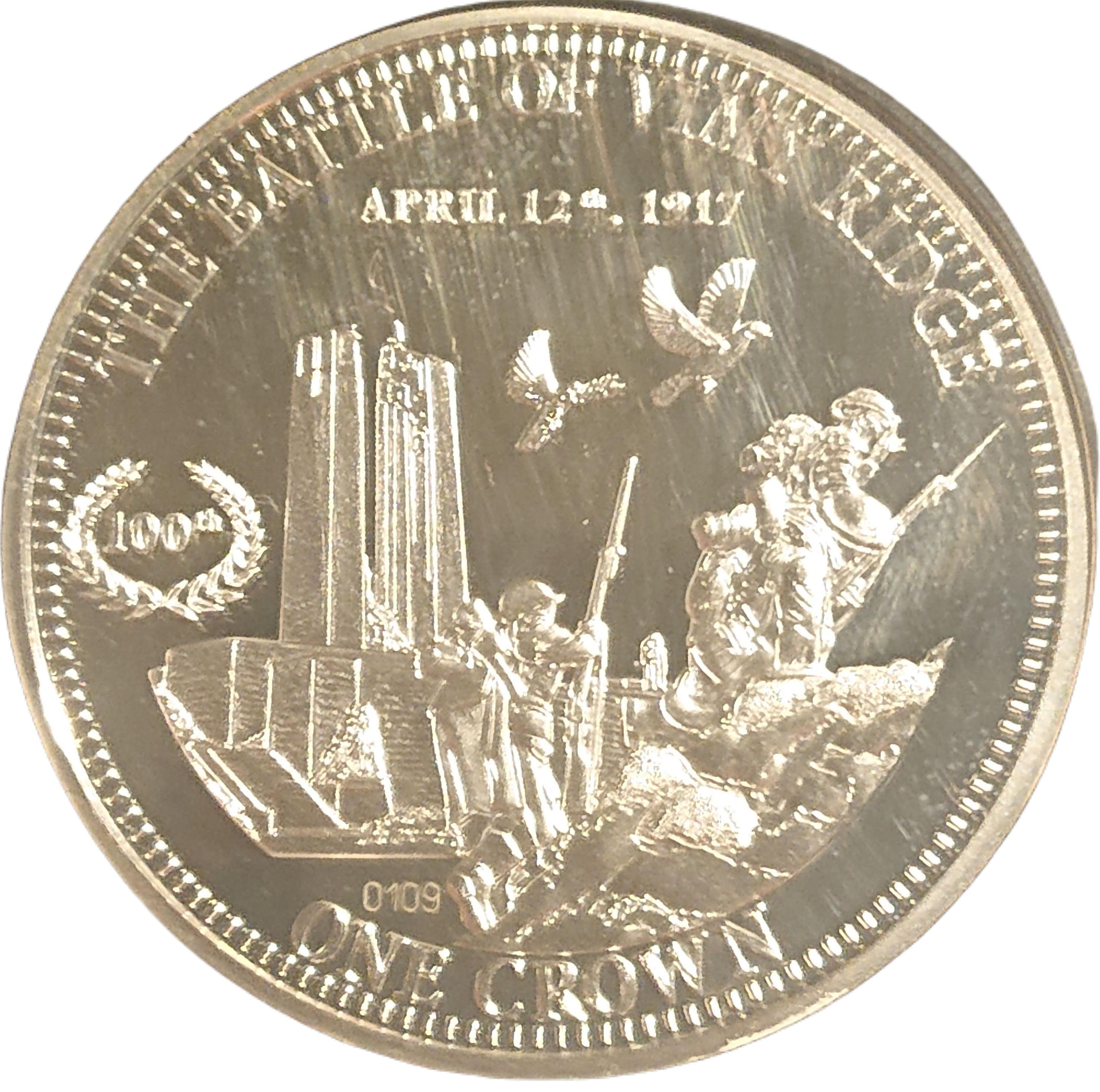 Tristan da Cunha 1 Crown - Elizabeth II Battle Of Vimy Ridge reverse