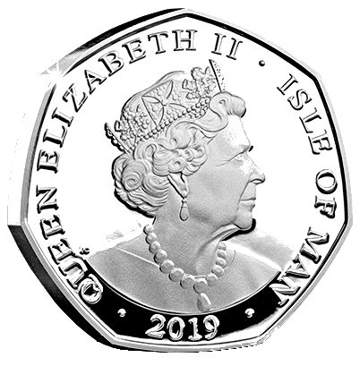 Isle of Man 50 Pence - Elizabeth II Second to the Right; Silver Proof obverse