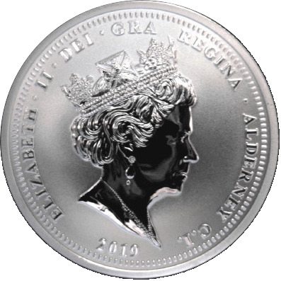 Alderney 5 Pounds - Elizabeth II Puffin; Silver Bullion obverse