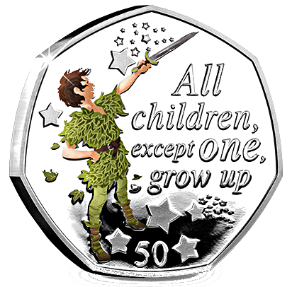 Isle of Man 50 Pence - Elizabeth II Peter Pan; Silver Proof reverse