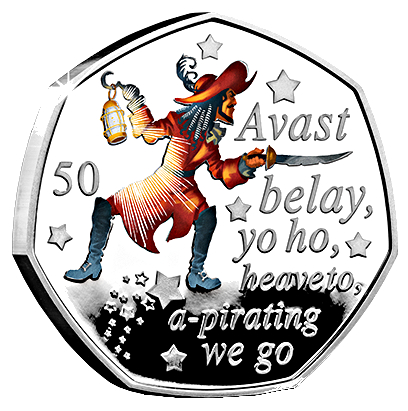 Isle of Man 50 Pence - Elizabeth II Captain Hook; Silver Proof