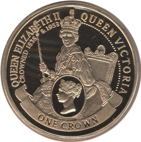 Gibraltar 1 Crown - Elizabeth II Coronation Jubilee of Queen Victoria & Queen Elizabeth II reverse