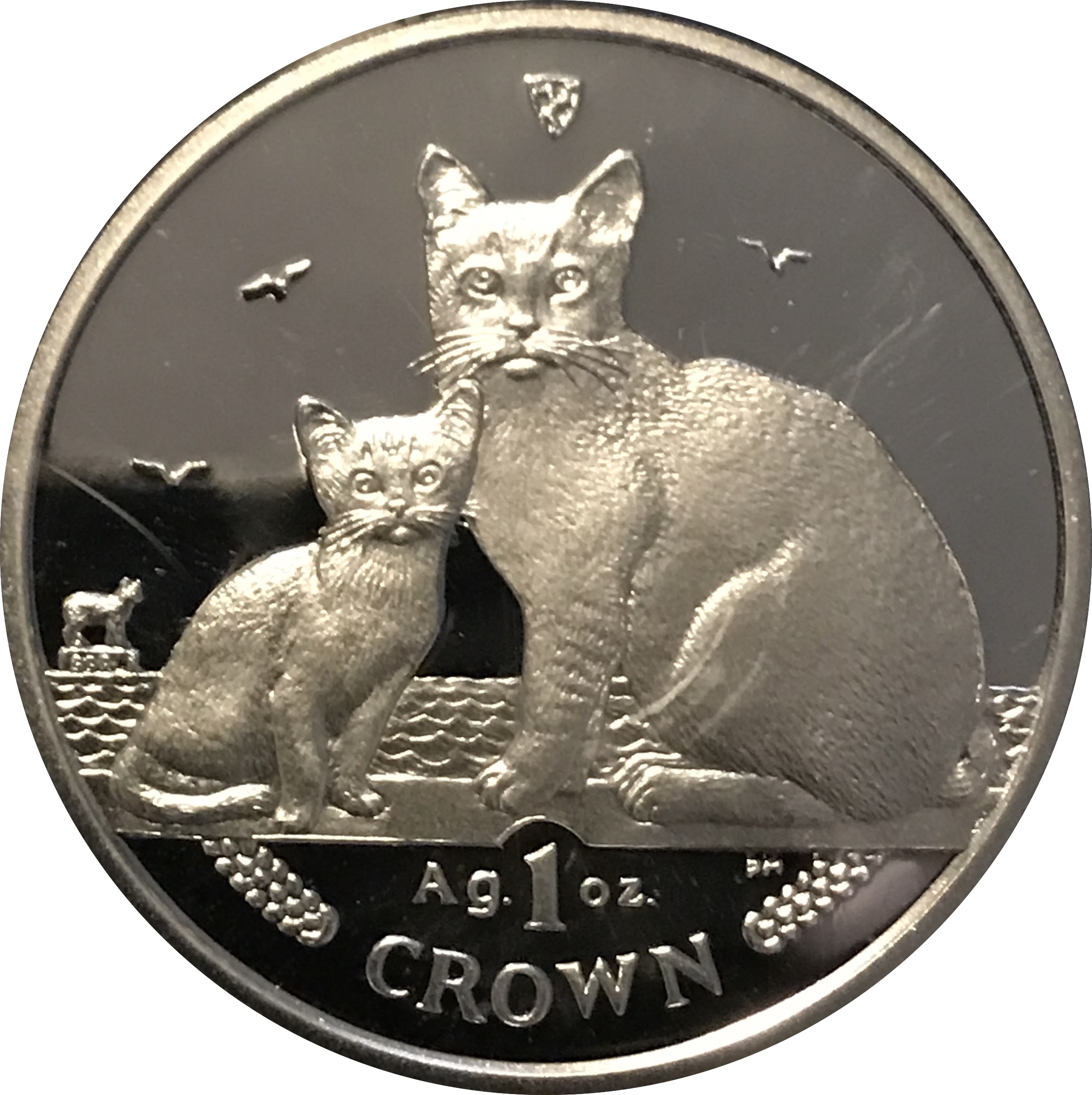 Isle of Man 1 Crown - Elizabeth II Burmilla Cat; Silver reverse