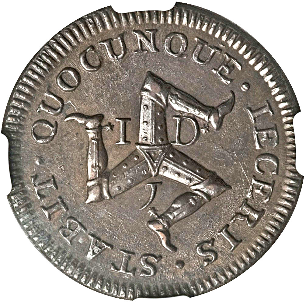 Isle of Man 1 Penny - James Stanley 2nd Derby Coinage; Copper