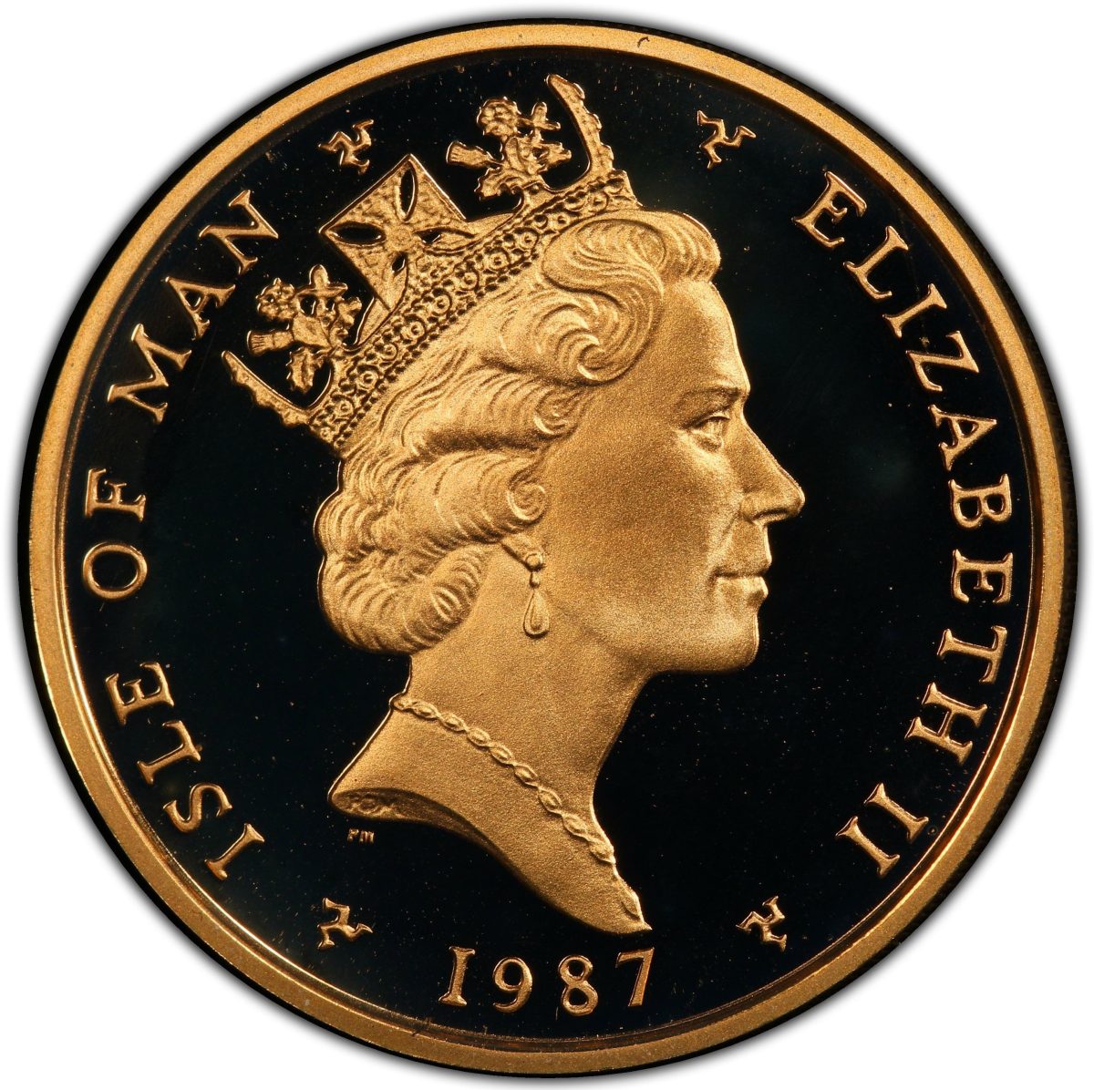 Isle of Man 1 Angel - Elizabeth II Archangel Michael; Hong Kong Coin Show obverse