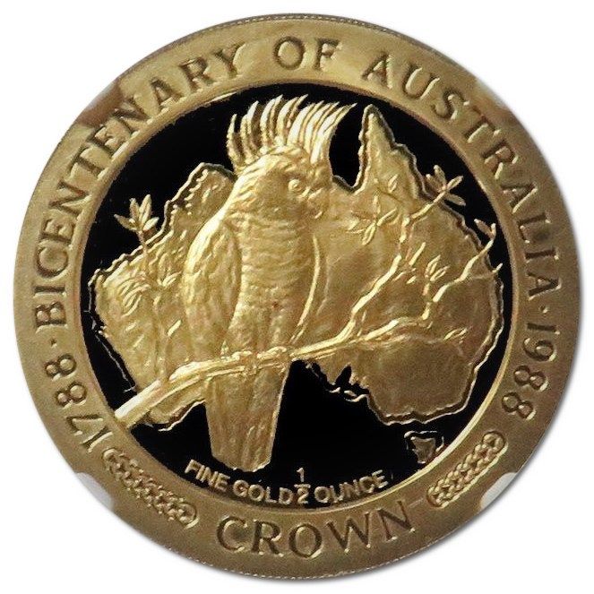 Isle of Man ½ Crown - Elizabeth II Bicentenary of Australia - Cockatoo on branch