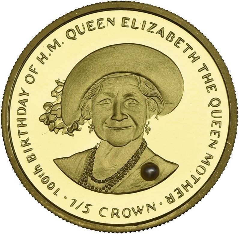 Isle of Man ⅕ Crown - Elizabeth II The Queen Mother's 100th Birthday reverse