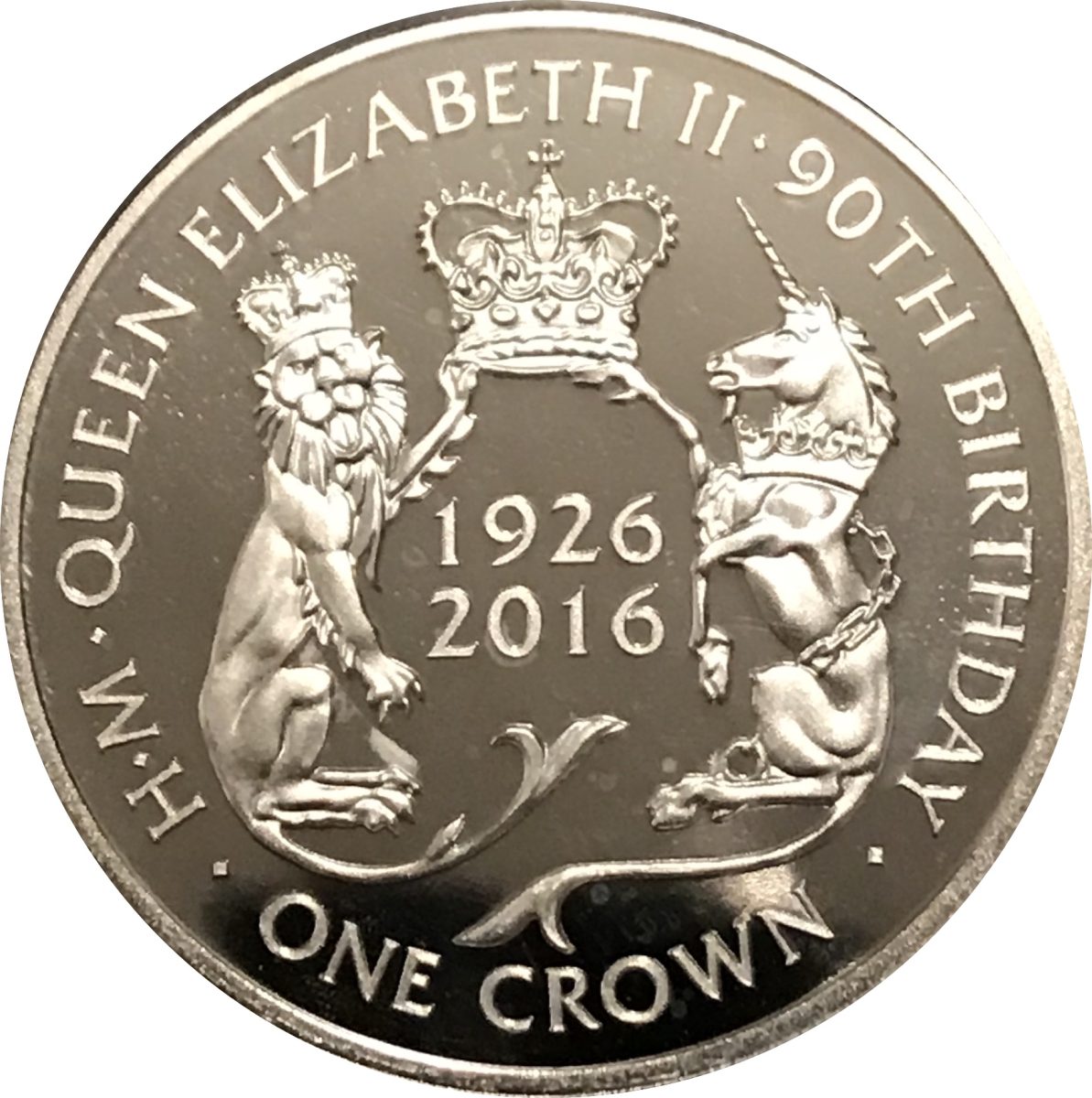 Tristan da Cunha 1 Crown - Elizabeth II 90th Birthday; The Lion and The Unicorn reverse