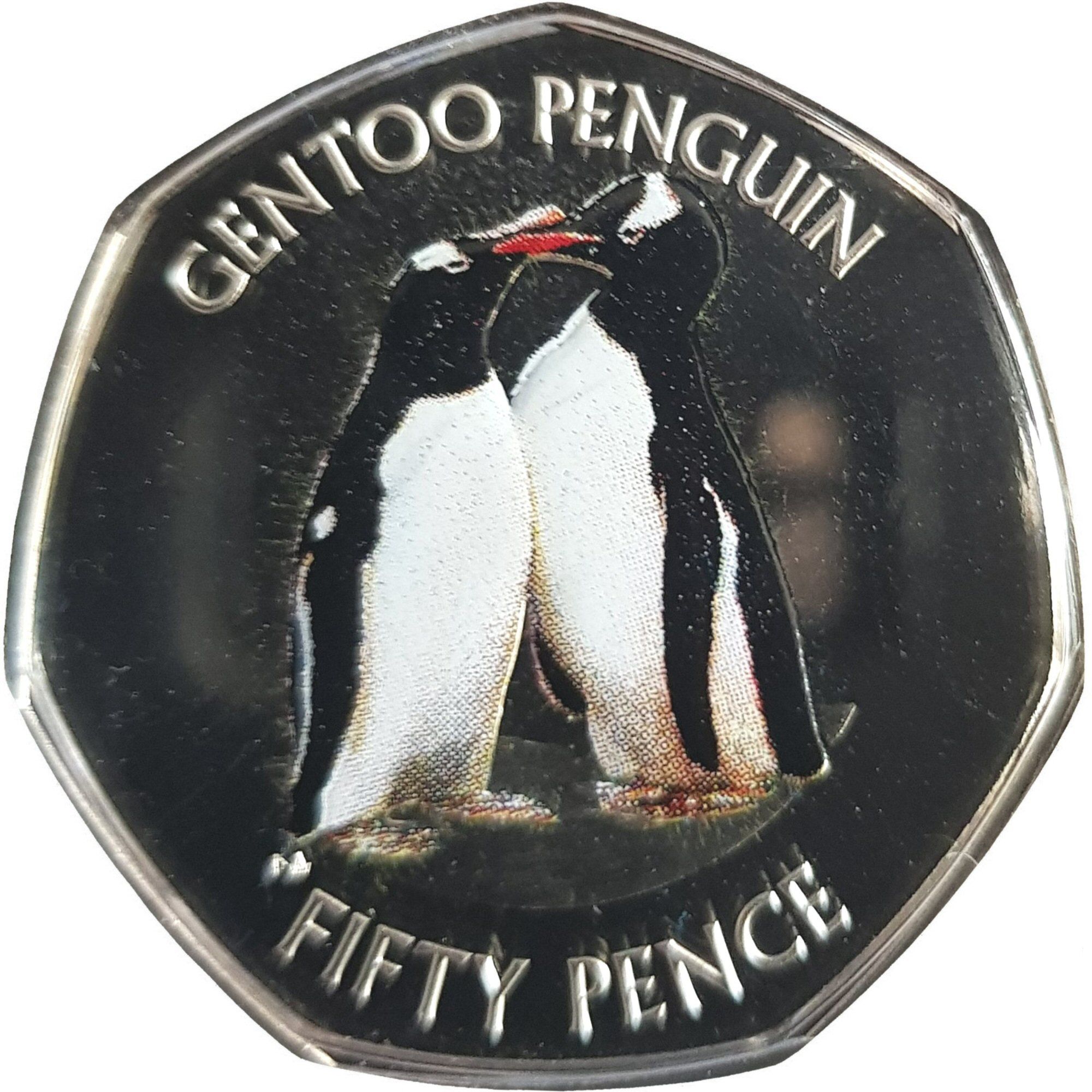British Antarctic Territory 50 Pence - Elizabeth II Gentoo penguin; Coloured reverse