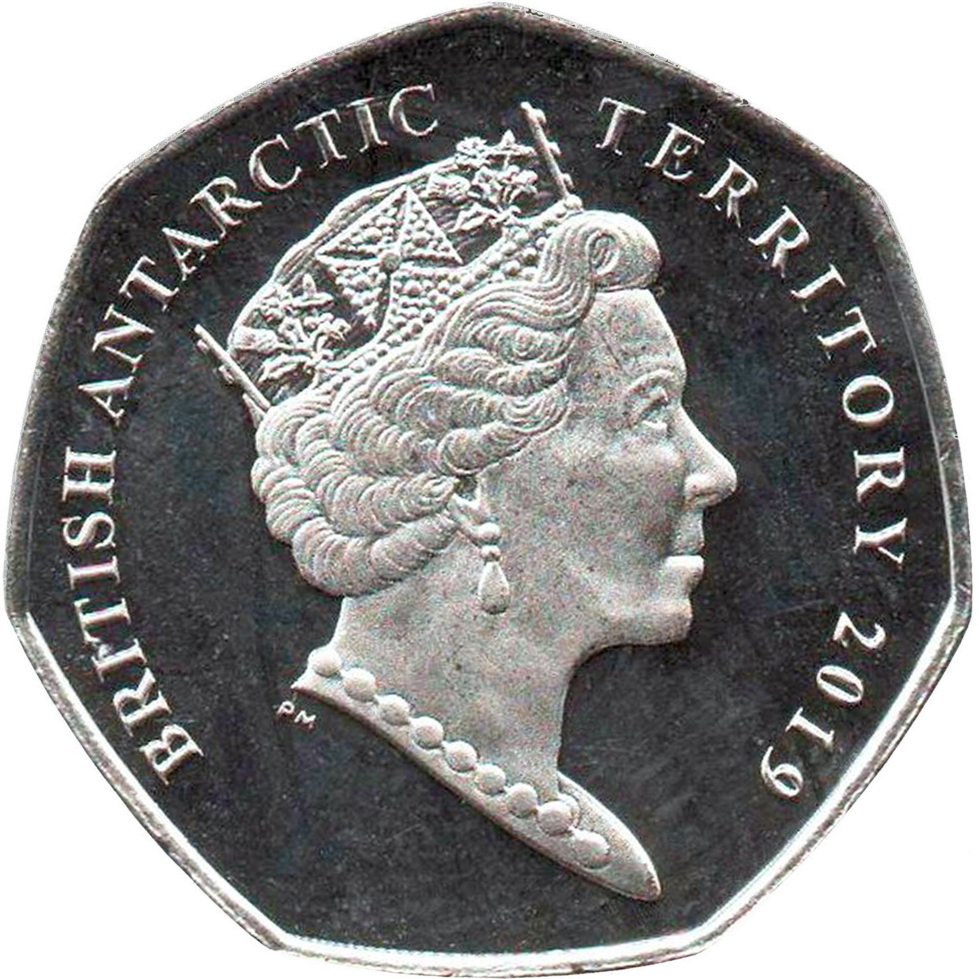 British Antarctic Territory 50 Pence - Elizabeth II Macaroni penguin; Coloured obverse