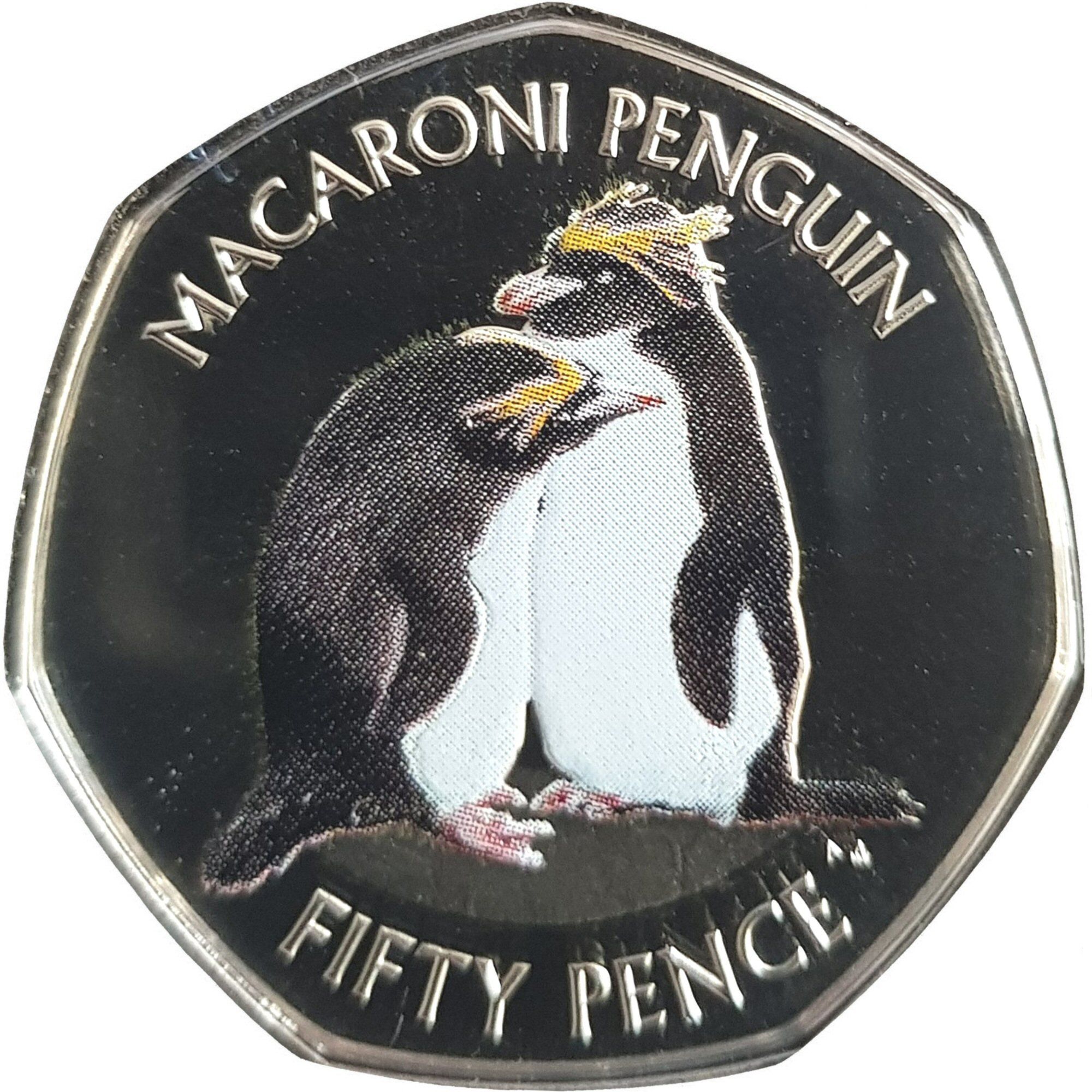British Antarctic Territory 50 Pence - Elizabeth II Macaroni penguin; Coloured reverse