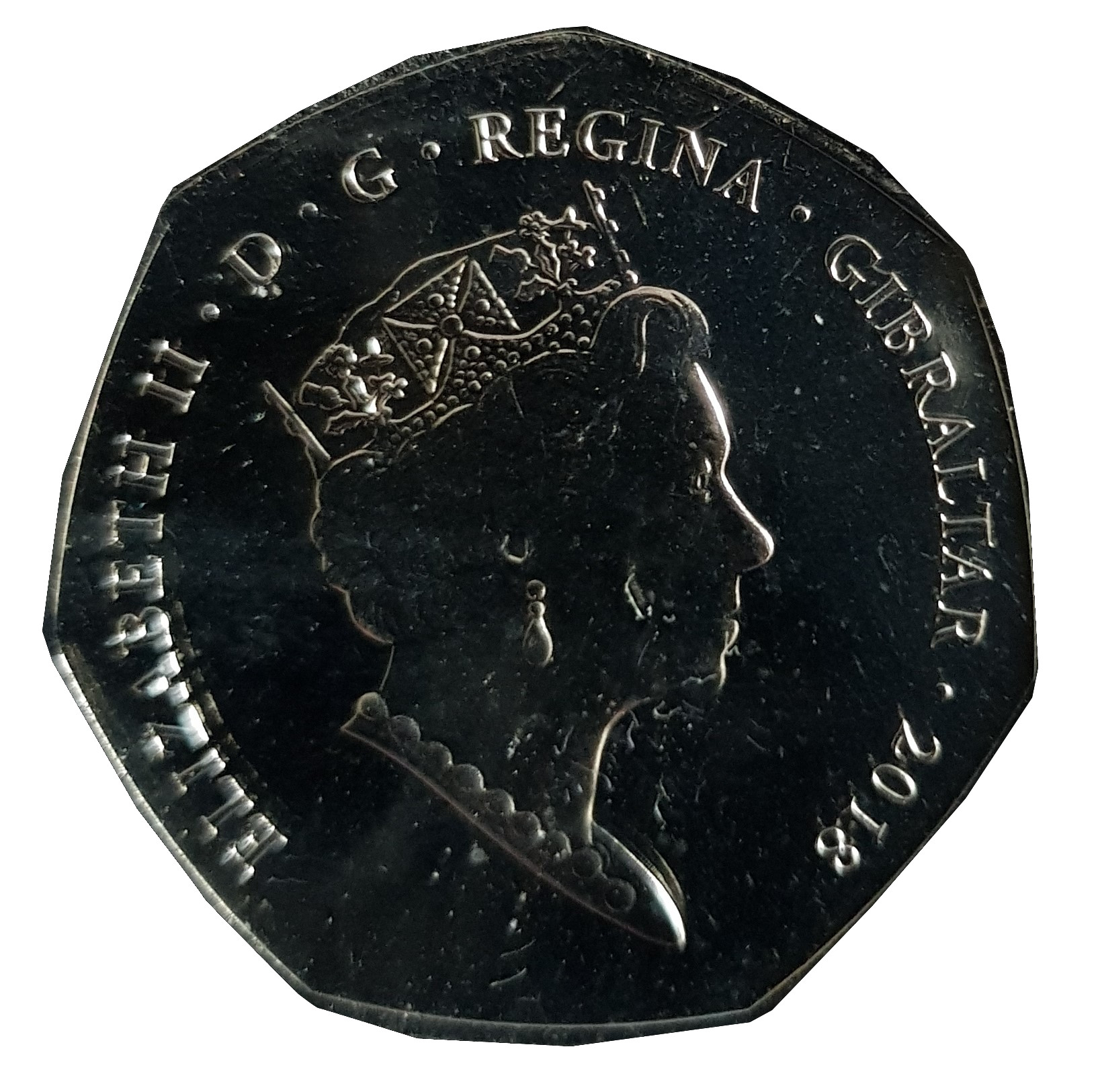 Gibraltar 50 Pence - Elizabeth II Baboon - Coloured obverse