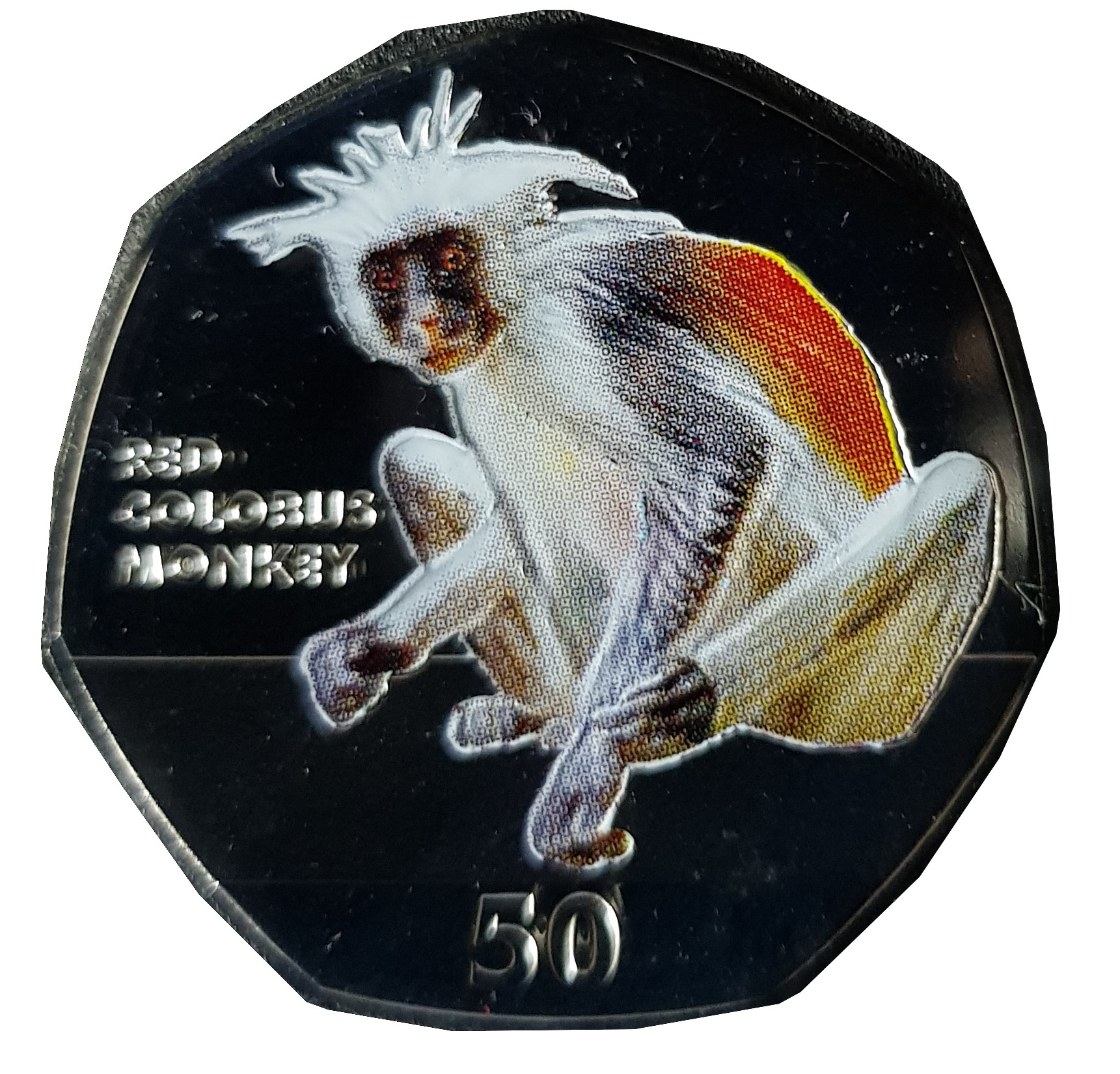 Gibraltar 50 Pence - Elizabeth II Red Colobus Monkey; Coloured reverse