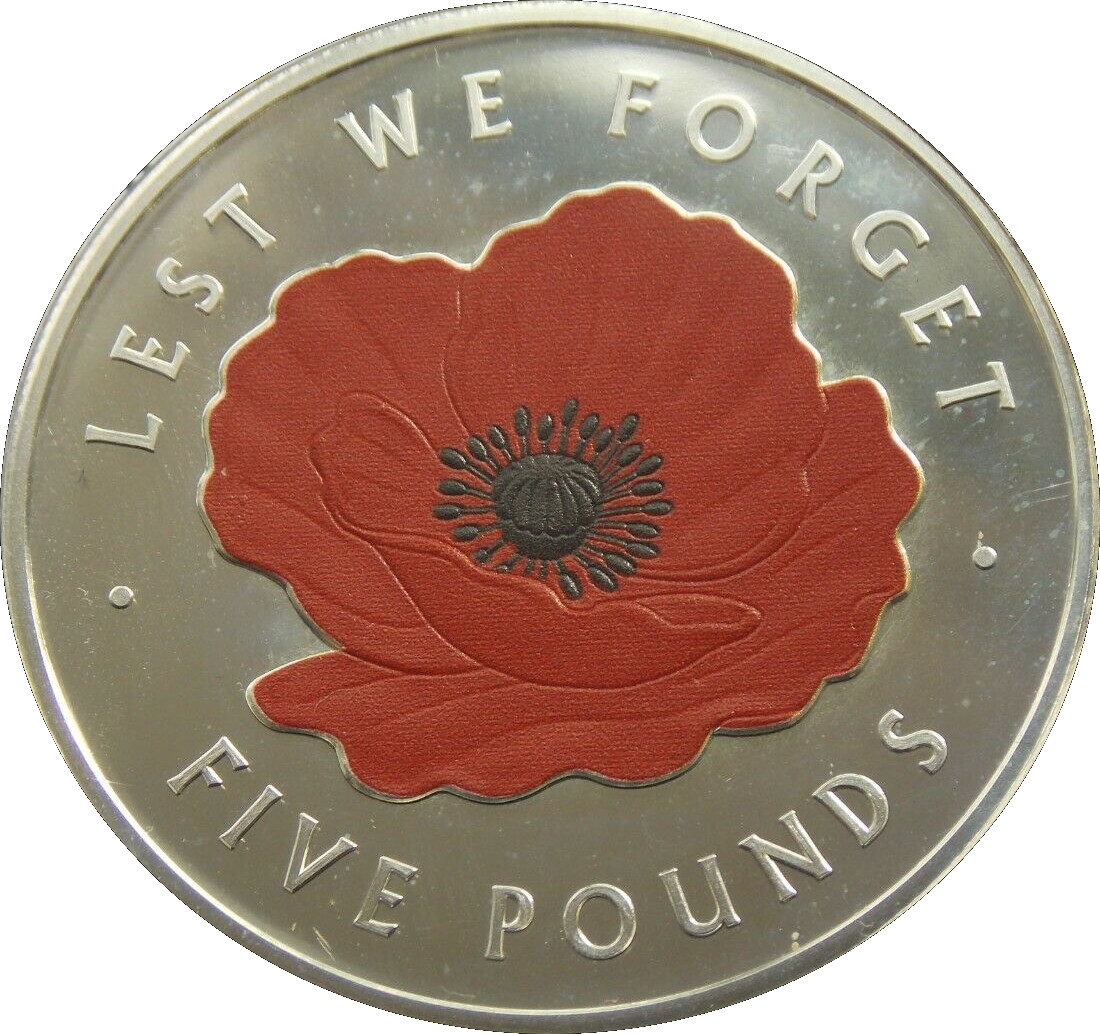Tristan da Cunha 5 Pounds - Elizabeth II Remembrance Day, Silver proof obverse