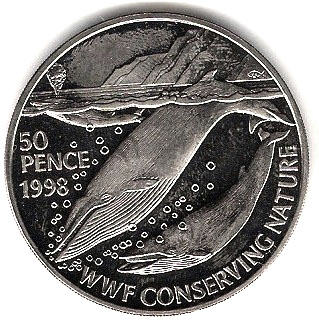 Saint Helena 50 Pence - Elizabeth II Blue Whales; Silver Proof Issue