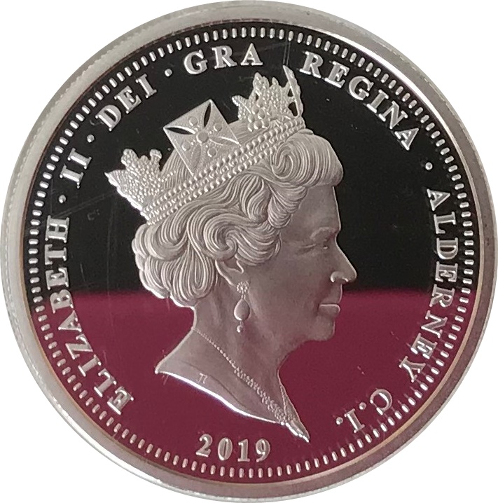 Alderney 5 Pounds - Elizabeth II The 200th Anniversary of Queen Victoria; Silver Proof obverse