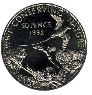Ascension Island 50 Pence - Elizabeth II White-tailed tropicbird; Silver Proof Issue
