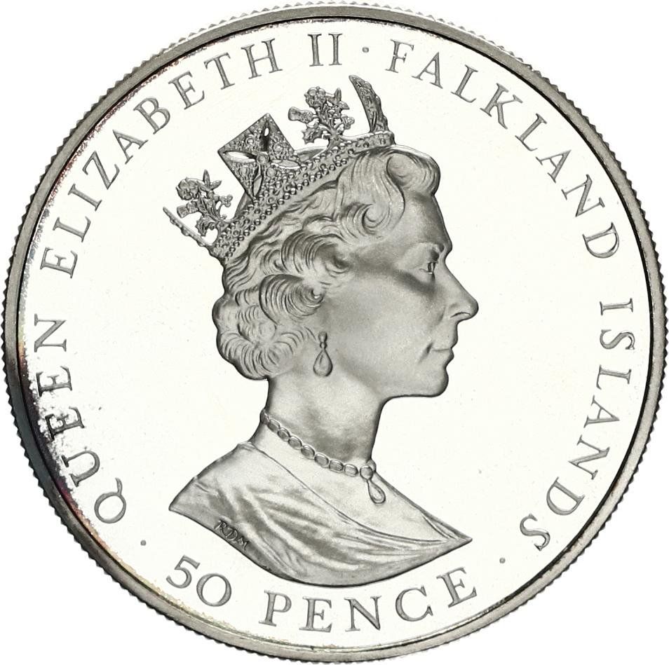 Falkland Islands 50 Pence - Elizabeth II Black-browned Albatross; Silver Proof Issue obverse