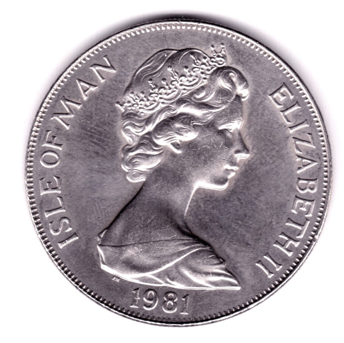 Isle of Man 1 Crown - Elizabeth II Wedding, 2nd variety obverse