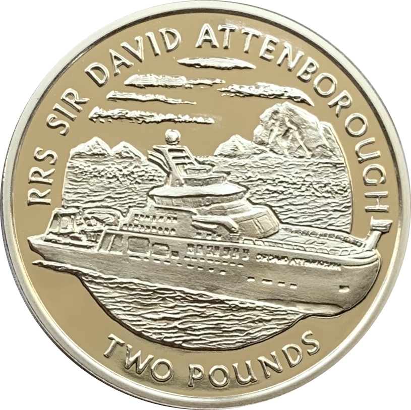 British Antarctic Territory 2 Pounds - Elizabeth II RRS Sir David Attenborough; Silver