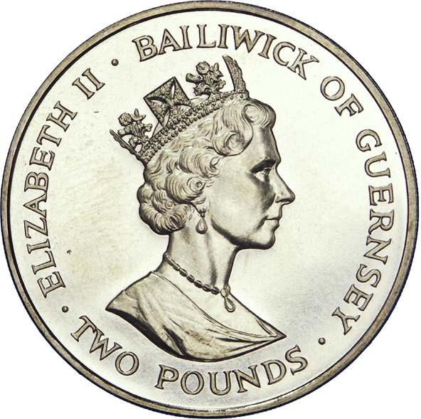 Guernsey 2 Pounds - Elizabeth II Brimstone Butterfly obverse