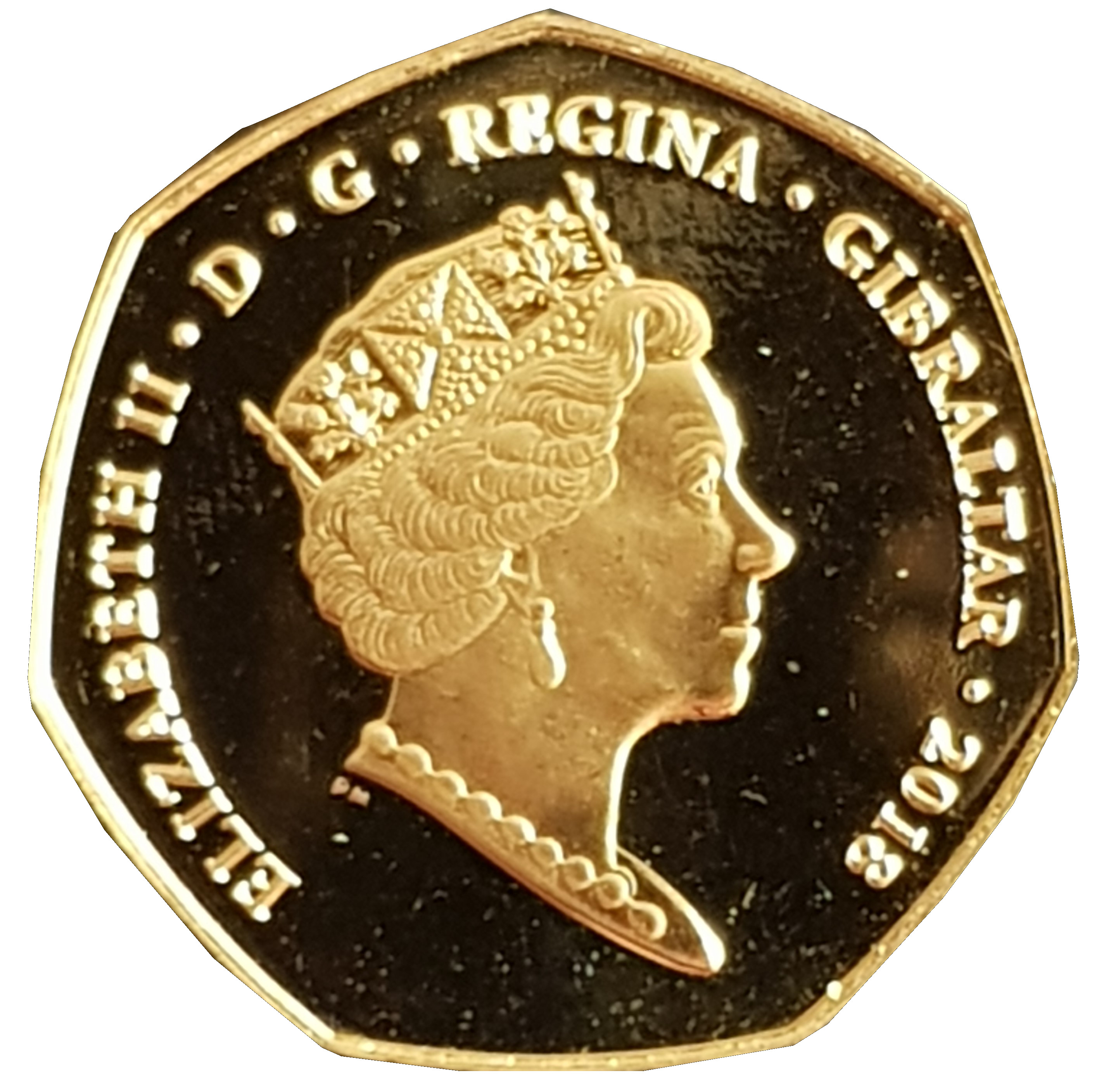 Gibraltar 50 Pence - Elizabeth II Baboon obverse