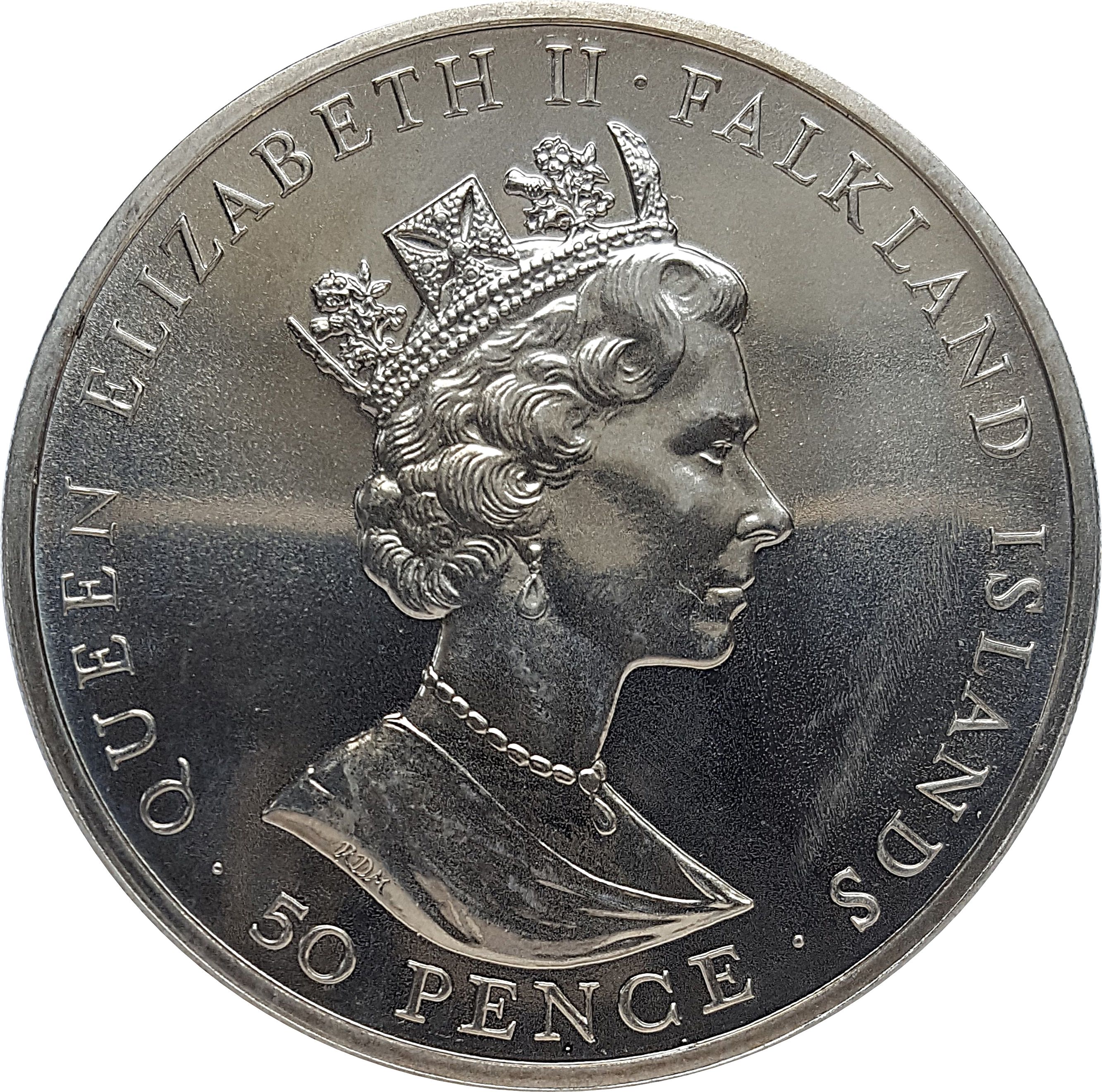 Falkland Islands 50 Pence - Elizabeth II Peale's Dolphin obverse