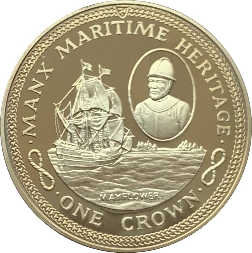 Isle of Man 1 Crown - Elizabeth II Mayflower; Silver Proof reverse