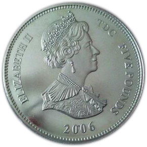 Tristan da Cunha 5 Pounds - Elizabeth II 80th Birthday; copper-nickel obverse