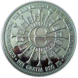 Tristan da Cunha 5 Pounds - Elizabeth II 80th Birthday; copper-nickel