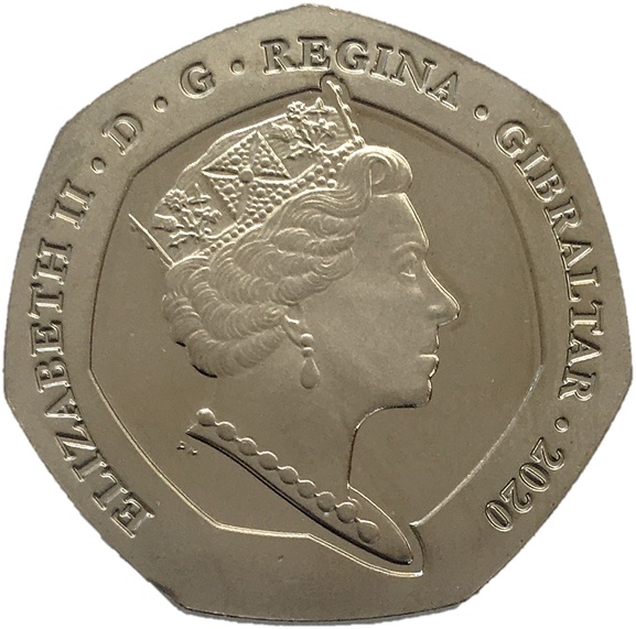 Gibraltar 50 Pence - Elizabeth II 180th Anniversary of the Penny Black Stamp obverse