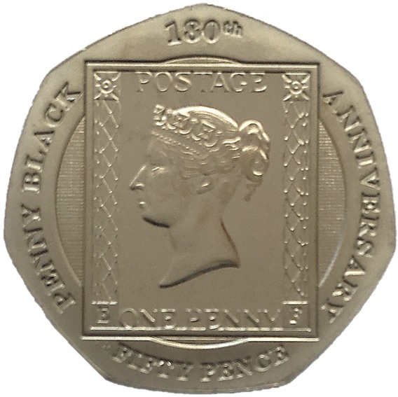 Gibraltar 50 Pence - Elizabeth II 180th Anniversary of the Penny Black Stamp
