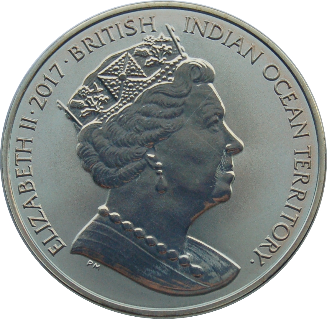 British Indian Ocean Territory 2 Pounds - Elizabeth II Green turtles; Titanium obverse