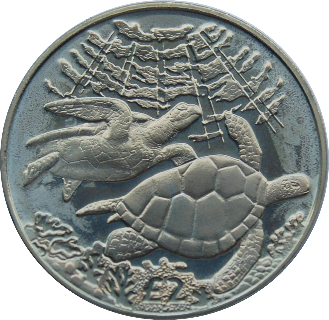 British Indian Ocean Territory 2 Pounds - Elizabeth II Green turtles; Titanium