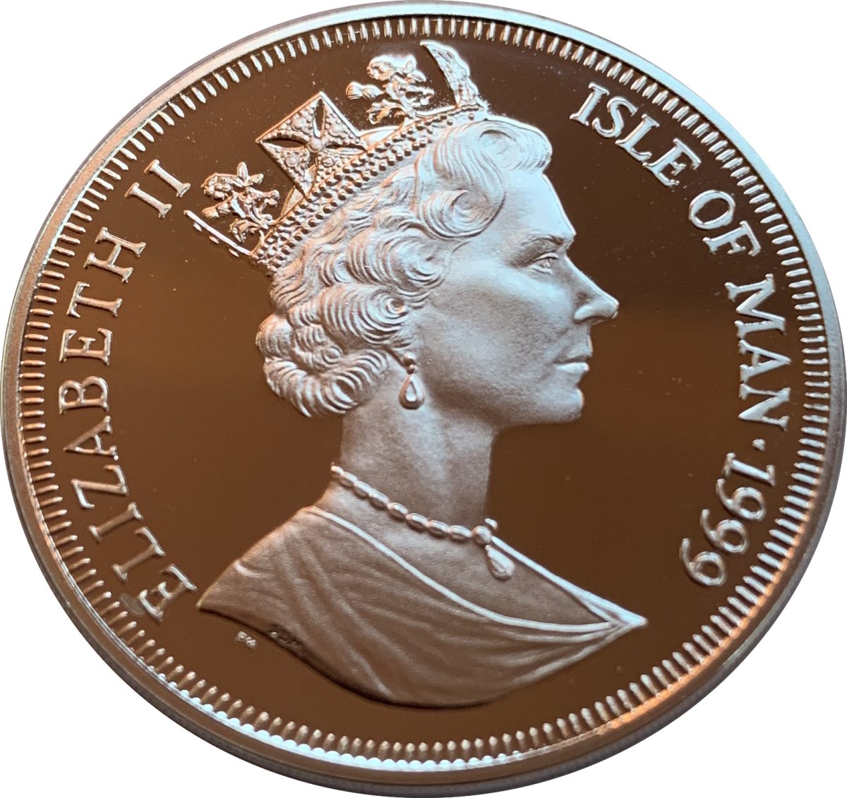 Isle of Man 1 Crown - Elizabeth II Queen Mother - Young Girl; Silver Proof obverse