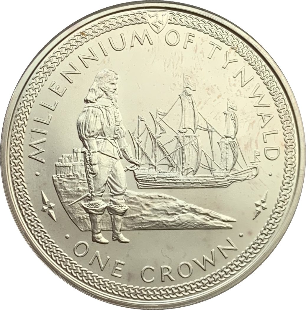 Isle of Man 1 Crown - Elizabeth II Tynwald - Standing figure and ship; Silver Proof reverse