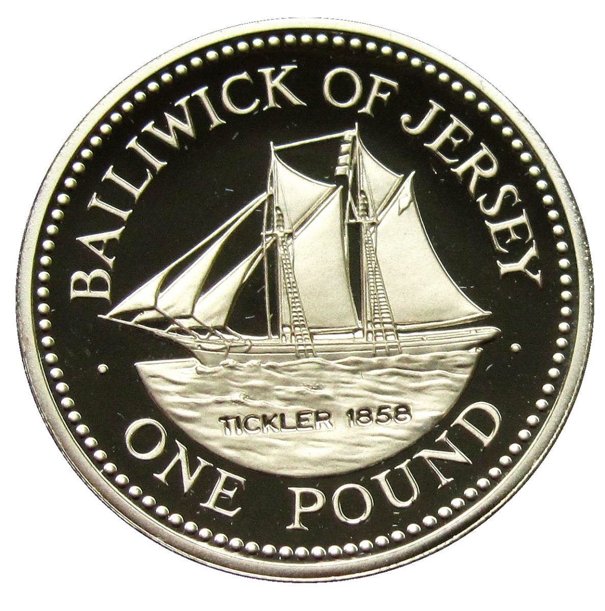 Jersey 1 Pound - Elizabeth II Schooner, The Tickler; Silver Proof
