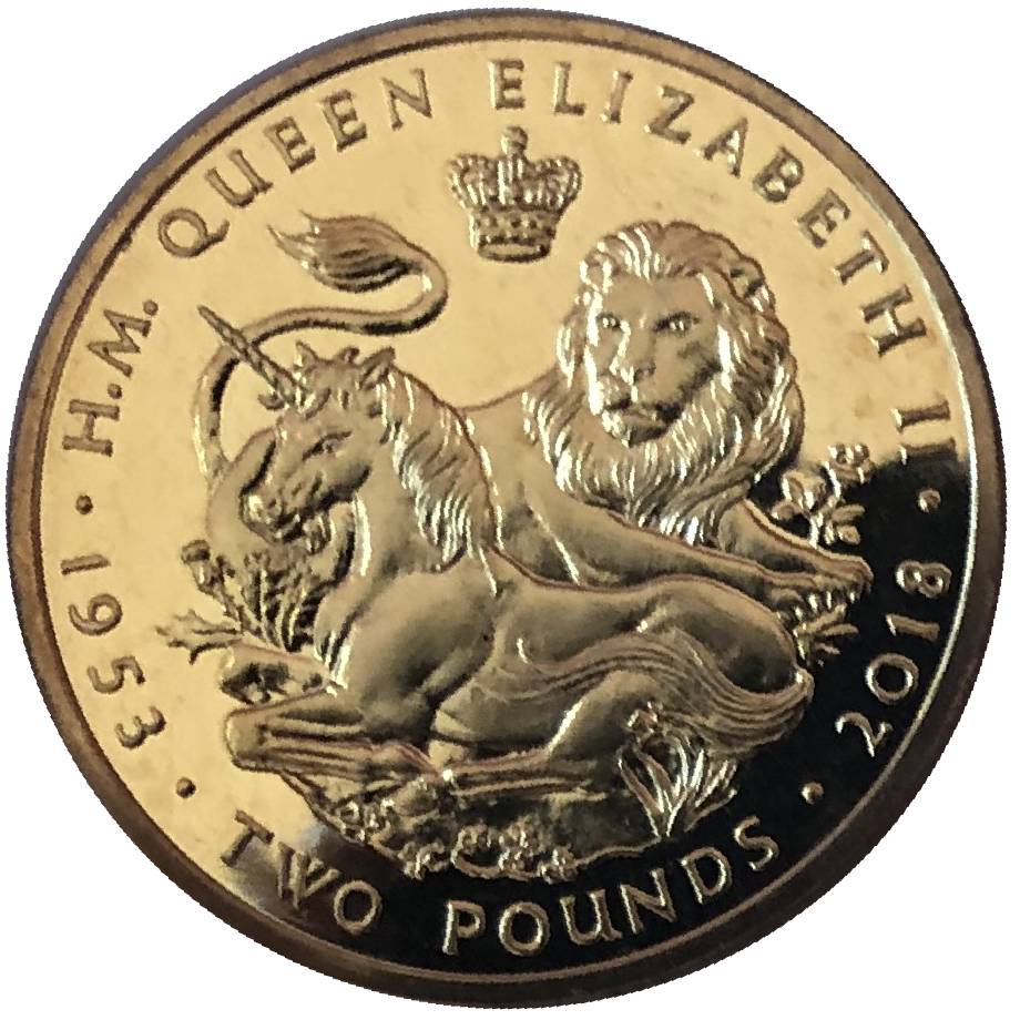 British Indian Ocean Territory 2 Pounds - Elizabeth II The Lion and the Unicorn; Gold plated