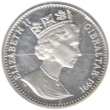 Gibraltar 1 Crown - Elizabeth II Chariot Racing; Silver Proof obverse
