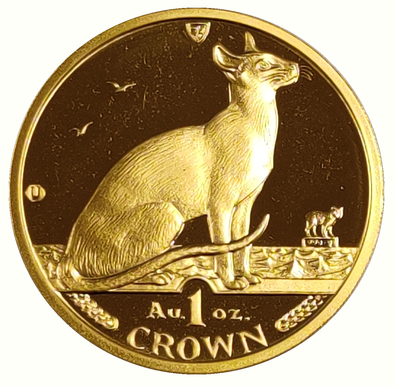 Isle of Man 1 Crown - Elizabeth II Siamese Cat; Gold reverse
