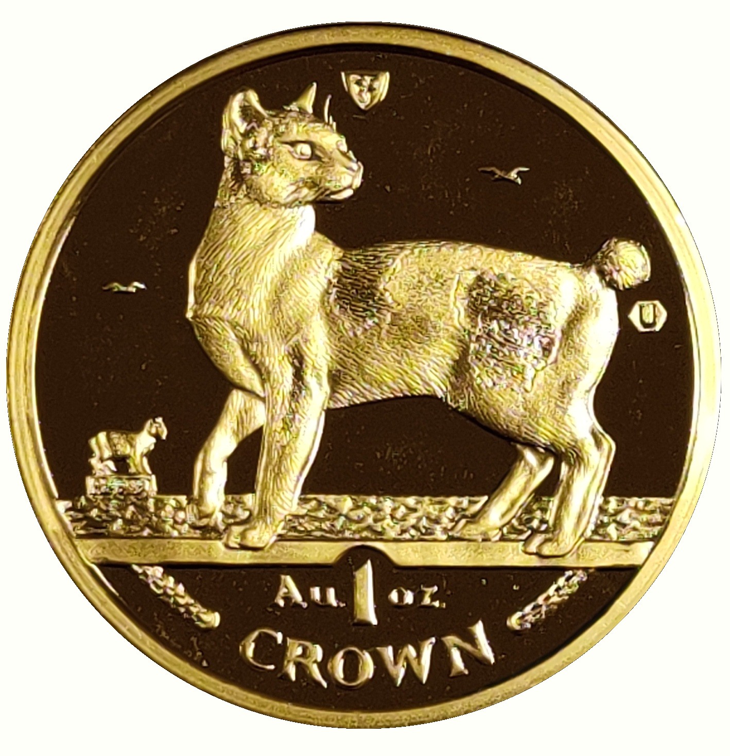 Isle of Man 1 Crown - Elizabeth II Japanese Bobtail Cat; Gold reverse