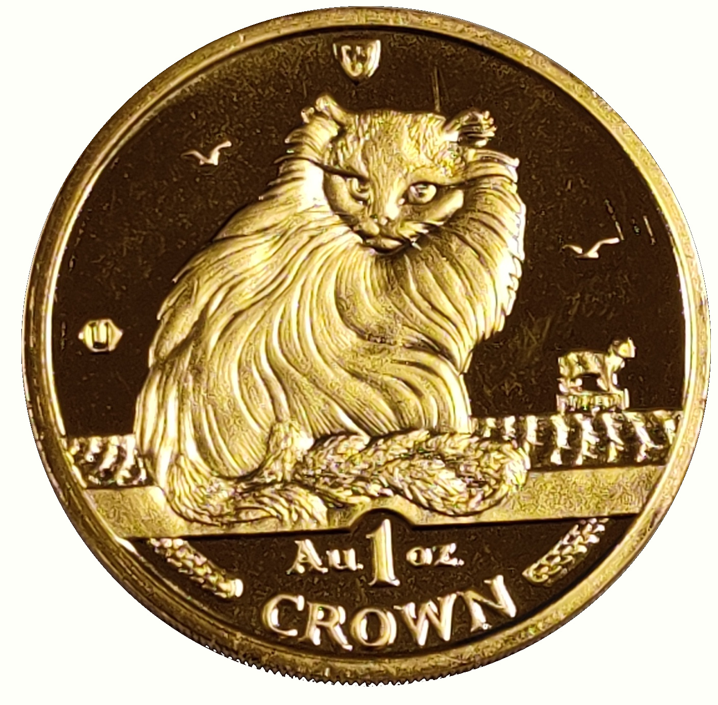 Isle of Man 1 Crown - Elizabeth II Turkish Cat; Gold reverse